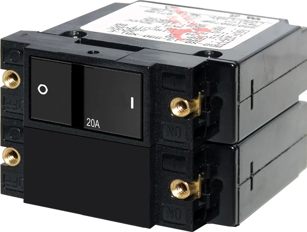7413-BSS – BLUE SEA Circuit Breaker, 20 Amps/ 120/ 240 Volt AC/ 32 Volt DC Double Pole Magnetic Hydraulic Type Flat R...